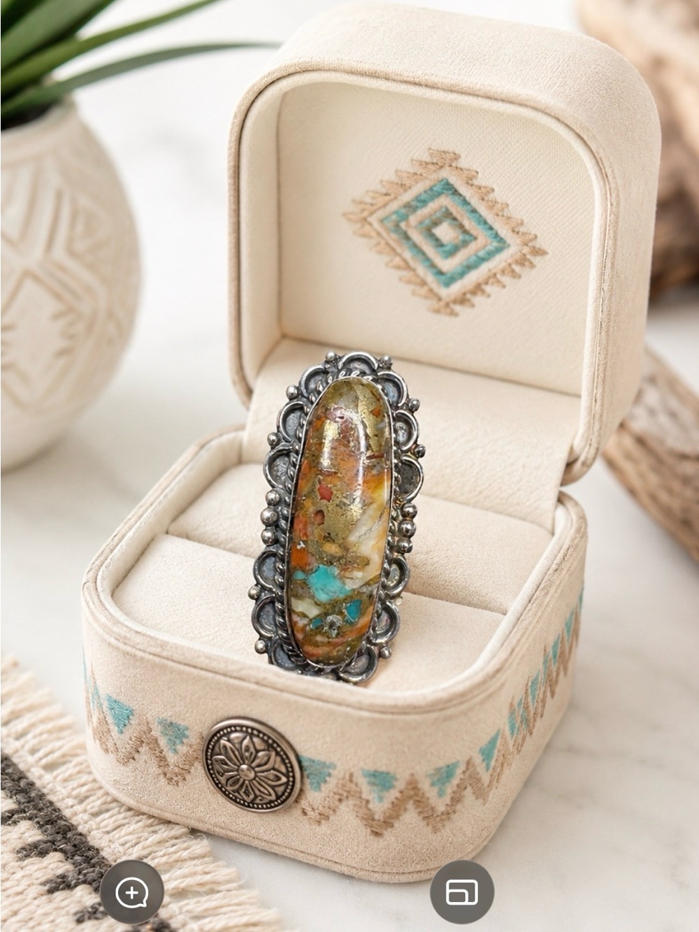 Ring Spiny Oyster Cooper Turquoise 925 Sterling Silver Statement